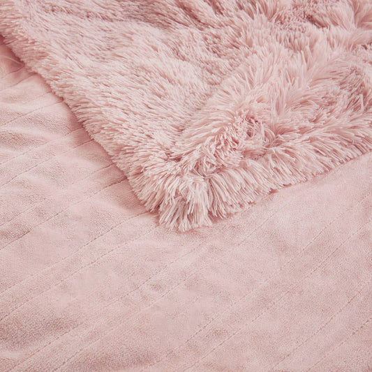Heated 50x60" Shaggy Faux Fur Electric Throw Blanket, Blush