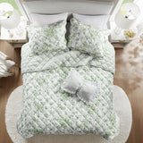 Vintage Inspired Floral Microfiber Quilt Set, Green