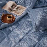 Crushed Velvet 4-Piece Comforter or Duvet Cover Set, Blue
