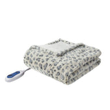 Oversized Faux Fur Heated Throw 50x70, Grey Leopard