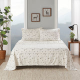 Winter Flannel Cotton Sheet Set, Black Pine Trees White