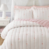 Soft Bow Embroidered Quilt Mini Set, Pink