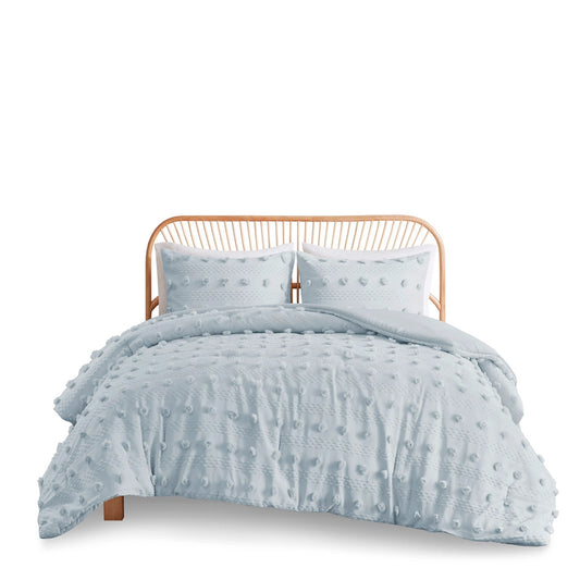 Clip Jacquard Pompom Comforter Set, Blue