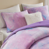Watercolor Tie Dye Comforter Set with Throw Pillow, Purple