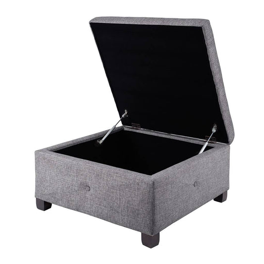 Storage Ottoman Button Tufted Square Accent Stool, Grey