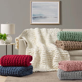 Handmade Chenille Chunky Knit Throw 50x60", Red