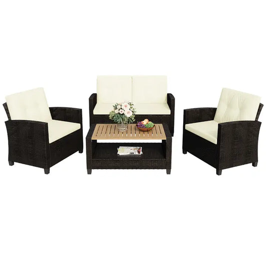 4-Piece Patio Furniture Set, Wicker Patio Conversation Set
