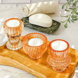 Rose Gold Ribbed Glass Candle Holders Set of 6