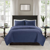 3 Piece Reversible Cottage Quilt Set, Navy