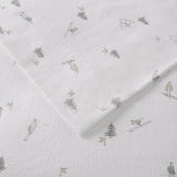 Winter Flannel Cotton Sheet Set, Ski, Light Grey