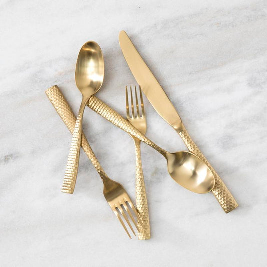 Lucca Faceted Brushed Gold 5pc Place Setting