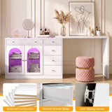 Rotatable L-Shaped Vanity Desk with Led Light, Double Arched