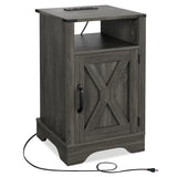 Nightstand with Charging Station Wooden End Table