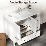 36'' Bathroom Vanity with Sink, Doors and Fluted Drawers