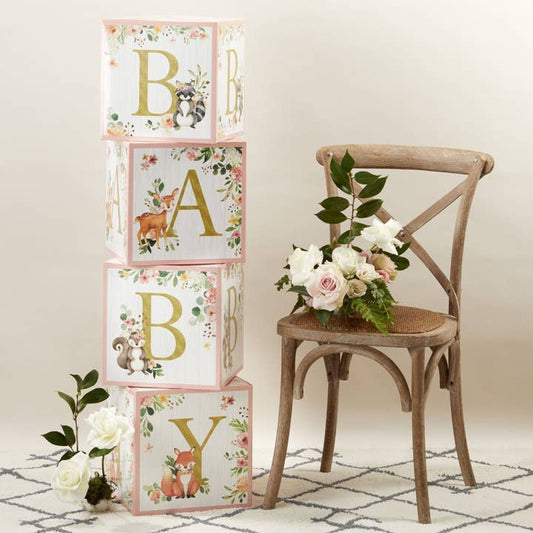 Pink Woodland Baby Block Boxes Set of 4