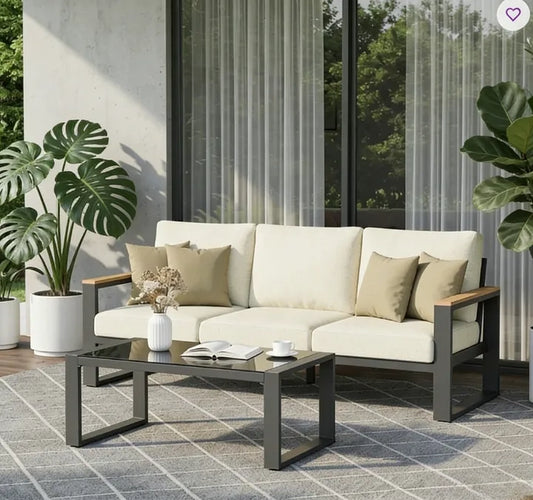 75" Outdoor Aluminum Sofa and Table with Cushion