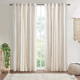 Geo Print Chenille Light Filtering Window Curtain, Ivory