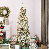 HOMCOM 6ft Pre-Lit Snow-Flocked Slim Douglas Fir Artificial Christmas Tree with Realistic Branches, 250 LED Lights and 462 Tips