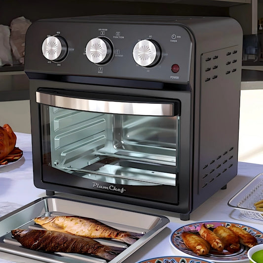 Plum Chef Air Fryer,13QT,360° Hot Air Circulation for Healthy Oil-Free Cooking, Multifunctional Convection Toaster Oven Air Fryer Combo, Adjustable Time & Temp Control, Stainless Steel Contertop Oven