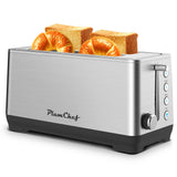 Plum Chef 4-Slice Stainless Steel Toaster with 1.5 Inch Extra Wide Slots, 6 Browning Settings for Bread, Bagel, Muffin Waffle, Defrost and Reheat Functions, Removable Crumb Tray, Compact Design