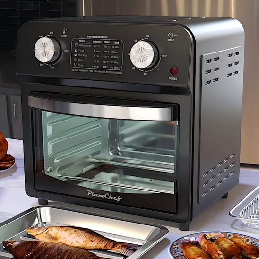 【USED】 Plum Chef Air Fryer, 13QT,360° Hot Air Circulation for Healthy Oil-Free Cooking,Multifunctional Convection Toaster Oven Air Fryer Combo, Adjustable Temp & Time Control, Stainless Steel Contertop Oven
