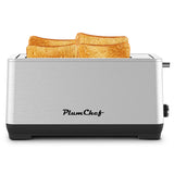 Plum Chef 4-Slice Stainless Steel Toaster with 1.5 Inch Extra Wide Slots, 6 Browning Settings for Bread, Bagel, Muffin Waffle, Defrost and Reheat Functions, Removable Crumb Tray, Compact Design