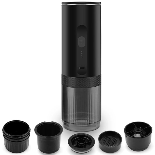 Plum Chef Portable Espresso Machine, 20Bar Pump Pressure Wireless Travel Coffee Maker with Self-Heating, 7500mAh Battery, 2 in 1 for Ground Coffee and Nespresso Compatible Capsules, for Camping Car Home Office, Black
