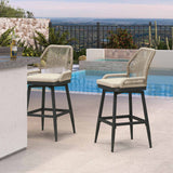 PURPLE LEAF Outdoor Swivel Bar Stools Set of 2 Patio 360° Rotating All-Weather Wicker Stools with Back and Cushion for Outside Backyard Kitchen Bistro Garden Bar