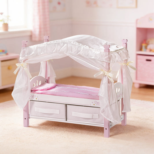 ROBUD Ballet Series - Wooden Doll Canopy Bed for 18 Inch Dolls
