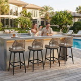 PURPLE LEAF Outdoor Swivel Bar Stools Set of 2 Patio 360° Rotating All-Weather Wicker Stools with Back and Cushion for Outside Backyard Kitchen Bistro Garden Bar