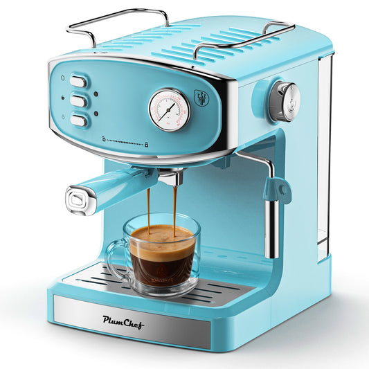 Plum Chef 20 Bar Espresso Machine with Milk Frother, 850W Compact Coffee Maker, Pressure Gauge & 54oz Water Tank, Fast Brewing for Cappuccino, Latte, Americano, Tiffany Blue
