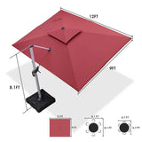 PURPLE LEAF Rectangular Large Outdoor Cantilever Umbrella With Base for Garden, Pool
