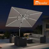 PURPLE LEAF SUNBRELLA Solar Cantilever Umbrella with Lights for Outdoor Patio