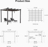 PURPLE LEAF Outdoor Pergola with Retractable Canopy Aluminum Shelter for Beach Porch Garden  Shade Pavilion Pergola  with Curtains
