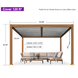 PURPLE LEAF Caesar Louvered Pergola Outdoor Wood Grain Frame Gray  Roof Aluminum Pergola with Adjustable Roof Patio Hardtop Gazebo for Backyard Garden
