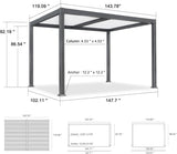 PURPLE LEAF Caesar Outdoor Louvered Pergola Patio Sun Shade Shelter with Adjustable Hardtop Patio Pergola Gray Frame White Roof