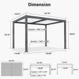 PURPLE LEAF Caesar Outdoor Louvered Pergola Patio Sun Shade Shelter with Adjustable Hardtop Patio Pergola Gray Frame White Roof