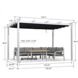 PURPLE LEAF Outdoor Retractable Pergola with Sun Shade Canopy Cover White Patio Metal Shelter for Garden Pavilion Grill Gazebo Grape Trellis Pergola