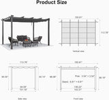 PURPLE LEAF Outdoor Pergola with Retractable Canopy Aluminum Shelter for Beach Porch Garden  Shade Pavilion Pergola  with Curtains