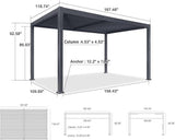 PURPLE LEAF Caesar Outdoor Louvered Pergola Patio Sun Shade Shelter with Adjustable Hardtop Patio Pergola Gray Frame White Roof