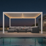 PURPLE LEAF Caesar LED Louvered Pergola with Integrated Solar Strip Lights Adjustable Aluminum Louvers Wind Resistant Pergolas for Patio Dining Deck Garden Yard White