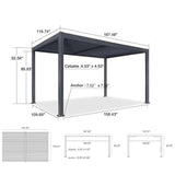 PURPLE LEAF Caesar Outdoor Louvered Pergola Patio Sun Shade Shelter with Adjustable Hardtop Patio Pergola Gray Frame White Roof