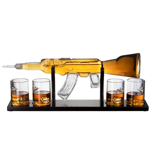 Gun Large Decanter Set Bullet Glasses - Elegant Rifle Gun Whiskey