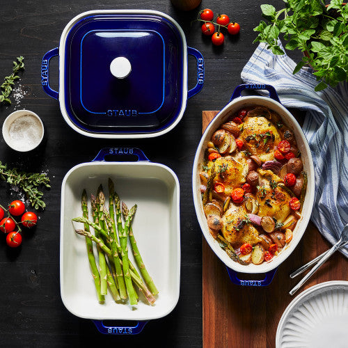 Staub Ceramic 4-pc Baking Pans Set, Casserole Dish with Lid, Brownie Pan