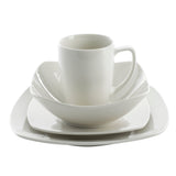 Gibson Home Zen Buffet 16-Piece Porcelain Dinnerware Set, Square Plates & Bowls, Service for 4, White