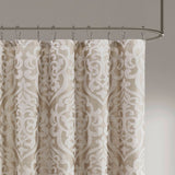 Ivory Damask Medallion Jacquard Shower Curtain, Tan