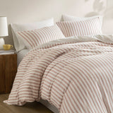 3 Piece Classic Stripe Down Pattern Duvet Set, Terracotta