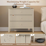Large Fluted 3 Drawer Dresser, Modern Nightstand Cabinet