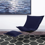 Scroll Puff Ottoman Cover & Cushion- Barbet Royal/Black