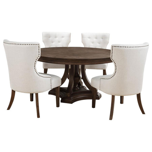 Ridgewell 5-Piece Round Pedestal Dining Set Dark Oak